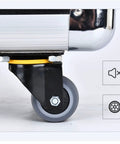 Close-up of a wheel on a Rolling Toolbox On Wheels For Home Garage And Workshop, Portable Tool Case With Telescoping Handle, Removable Bulkhead Organizer