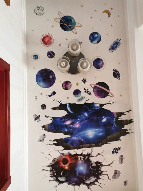 Two Pack Blue Cosmic Galaxy Wall Decals 3D Milky Way Planet Stickers For Living Room Or Kids Room Decor, Large 24x36 Inch Sheets