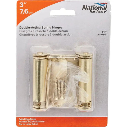 Heavy Duty Satin Brass Spring Hinge Dblact Sb3 For Doors Double Acting Self Closing Hardware Easy Install DIY Friendly Durable Taiwan Made Construction Perfect For Interior And Exterior Doors in retail packaging