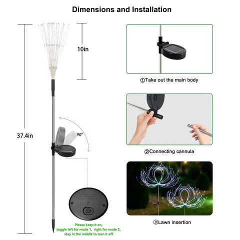Outdoor Solar Firework Lights 120 LED 2 Pack Waterproof Garden Decor Multicolor installation guide.