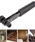 Solid Right Angle Mini Ratchet Wrench 1/4 Inch Dual Drive Head With Hex Socket Adapter, compact design for tight spaces.