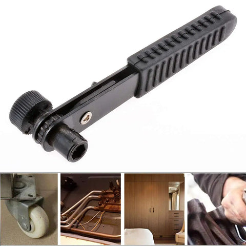 Solid Right Angle Mini Ratchet Wrench 1/4 Inch Dual Drive Head With Hex Socket Adapter, compact design for tight spaces.