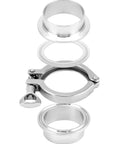 Sanitary clamp fitting in 304 stainless steel with ferrule, gasket, and chuck-end cap for 2 in pipe.
