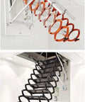 Electric Attic Ladder Remote Control Folding Telescoping Loft Stairs Pull Down Design Silver showing flexible steps for easy access.