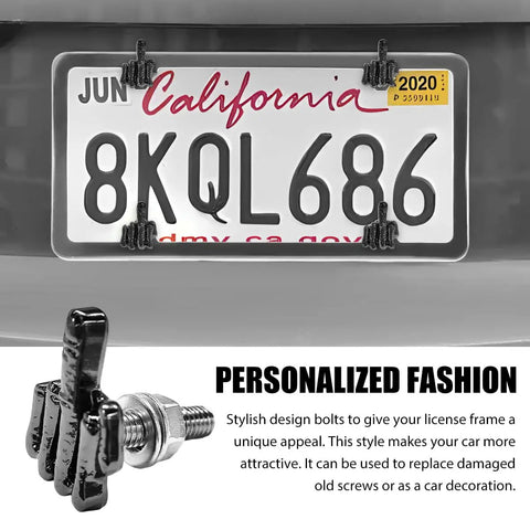 Four Piece Finger Style License Plate Bolts Set Stainless Steel Car Tag Frame Screws Fasteners Kit on car license plate.