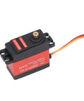 Bulletproof Digital Servo Motor 20kg Torque With Durable Metal Gearbox For RC Builds And Drone Gimbals showing compact design with gear and wires.