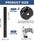 Heavy Duty Black 304 Stainless Steel Piano Hinges 20X2 Inch Continuous Door Hinges With Pre Drill Holes For Gates Cabinets Boats And Storage Boxes Built Tough For Smooth Sailing Swings 2 Pack dimensions and screw details.
