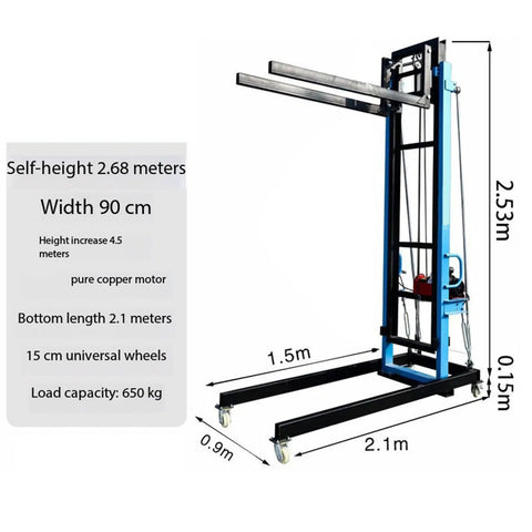 Heavy Duty Portable Material Lift Motorized Construction Elevator with Steel Frame dimensions and features for lifting materials.