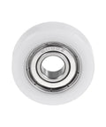 Top view of a Two Pack 10x35x11mm Roller Idler Bearing Pulley For Conveyor Systems White PU Wheel, Low Noise, Low Vibration, High Precision