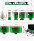 Kurstol 11 Piece Diamond Tile Hole Saw Kit With Beveling Bit And Cutting Disc For Porcelain Ceramic Granite Marble Heavy Duty Vacuum Brazed Core Drill Bits Easy To Use showing product sizes and dimensions.