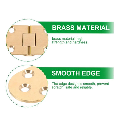 Close-up of Top Tier Pack of Heavy Duty Brass Table Folding Hinges With 180 Degree Rotation showing brass material and smooth edges.