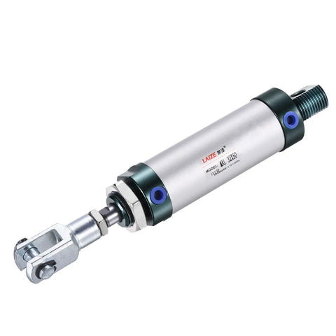 Double Acting Pneumatic Air Cylinder 32mm Bore 50mm Stroke With Y Connector And Four Piece Quick Fitting Kit shown in side view