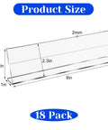 Pack Of 18 Clear Acrylic Desk Name Plates 2 By 8 Inches Blank Customizable Horizontal Slant For Office Conference Business Event Or School Classroom Great For Offices And Classrooms with size dimensions displayed