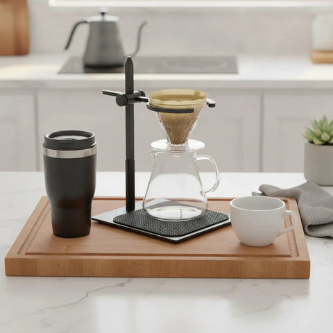 Adjustable Pour Over Coffee Stand Built From Premium Wood And Rock Solid Alloy Fits Travel Mugs Carafes Hassle Free Dripper Holder for clean morning brewing setup.