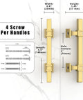 Diagram of Brushed Gold Cabinet Pulls 3 Inch 76mm, 10 Pack Kitchen Drawer Handles with measurements and screws