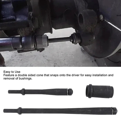 Heavy Duty Bushing Driver Kit with double sided cone for truck bushing install and removal, ergonomic handle visible