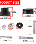 Beefed Up Billet Aluminum Body Mount Bushings Kit For Camaro Nova Chevy II 1968 1981 dimensions and components display.