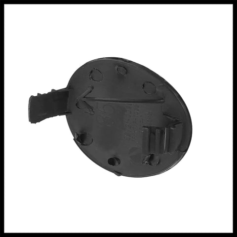 Back view of Black Front Right Bumper Tow Hook Towing Eye Cover Cap Replacement 52127-52909 for Toyota Yaris 2006 to 2008
