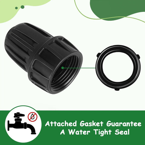 Six Pack 3/4 Inch Female Pipe Thread To 1/2 Inch Drip Tubing Adapter Swivel Garden Hose Connector For 1/2 Inch Drip Line Fits Standard 3/4 Inch Hoses And Faucets, black plastic gasket detail