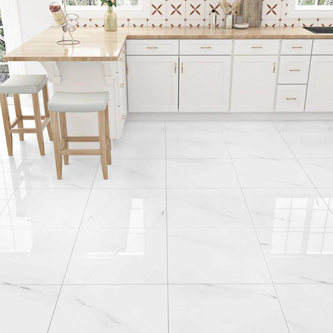 Kitchen with Marble White Peel And Stick Floor Tiles 12x12 In Self Adhesive Vinyl Waterproof Flooring For Kitchen Bathroom Bedroom Living Room 10 Tiles Per Box Easy Install No Grout Required