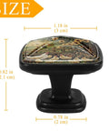 4 Pack Black Kitchen Cabinet Knobs Featuring Flower And Chicken Fence Design Square Drawer Pulls with dimensions shown