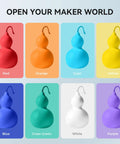 PLA filament bundle in 8 colors: Red, Orange, Cyan, Yellow, Blue, Grass Green, White, Purple.