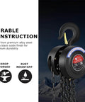 Manual Chain Hoist 1 Ton Capacity With 10 Ft Lift And 2 Hooks, close-up view of alloy steel construction and 20MN2 chain