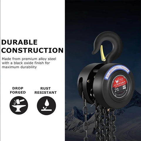 Manual Chain Hoist 1 Ton Capacity With 10 Ft Lift And 2 Hooks, close-up view of alloy steel construction and 20MN2 chain