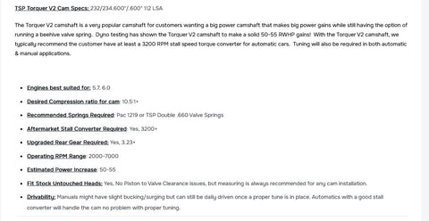 Heavy Hitting Ls Camshaft Kit For 99 To 13 Gm 5.3 5.7 6.0 And 6.2 Engines With 232 Over 234 Duration.600 Lift 112 Lsa specifications.