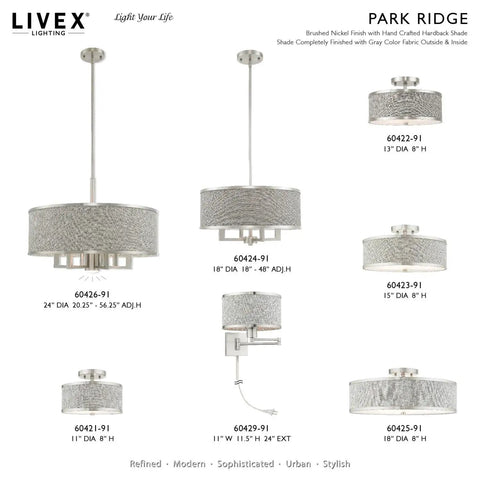 Park Ridge 3 Light Brushed Nickel Semi Flush Mount Ceiling Light With Oatmeal Hardback Fabric Shade 15 By 15 By 8 Inches Dope Look
