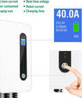 40 Amp And 32 Amp Level 2 EV Charger With 30 Foot Cable Wall Mounted Dual Voltage 220 And 240 Volt Electric Car Charger Real Time Display Safe And Secure Home Charging Station For Your EV, displaying 40.0A with touch interface