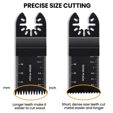 Oscillating saw blades kit by Amazon, two black blades with ruler scales for wood and metal; quick-release fit
