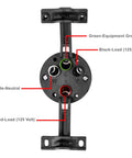 Top Shelf 50 Amp Generator Connector NEMA SS2-50R wiring terminal with labels for connections and colors on black housing.