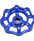 78mm OD Metal Outside Faucet Round Wheel Handle, blue powder-coated, gate valve handwheel for spigots and valves, 8x8mm broach, cast steel