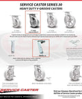 Service Caster 5-inch V-groove cast-iron wheels set of 4, 2 swivel and 2 rigid, ball bearings, 4,400 lb total capacity