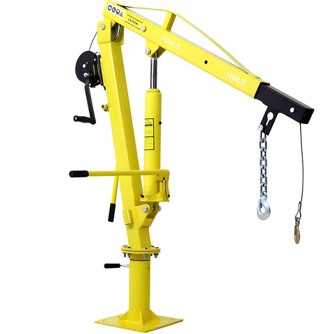 Heavy Duty Hydraulic Engine Hoist With Foldable Cherry Picker Frame, 2000 Lb Capacity, yellow crane with telescoping boom.