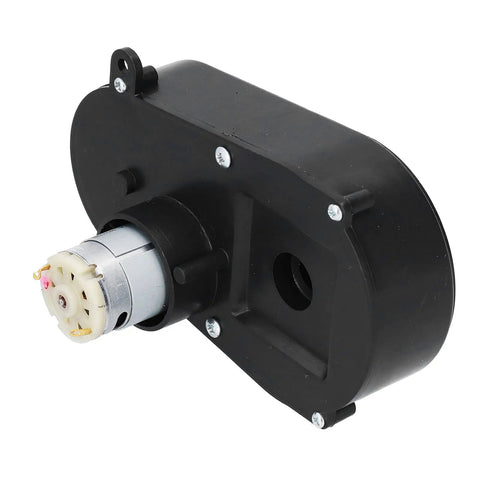 Low Noise 6600RPM Steering Gearbox Replacement For Kids Electric Cars, black gearbox with motor exposed at end, Power Wheels Type A