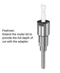 Beefy Heavy Duty Router Collet Extension Rod Converter One Half Inch To One Half Shank Adapter for extended cut reach and smooth depth adjustments, steel construction.