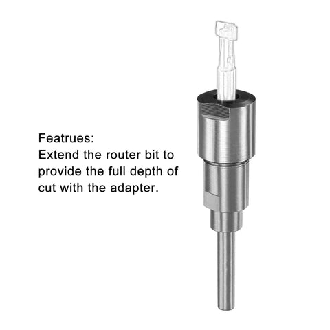 Beefy Heavy Duty Router Collet Extension Rod Converter One Half Inch To One Half Shank Adapter for extended cut reach and smooth depth adjustments, steel construction.