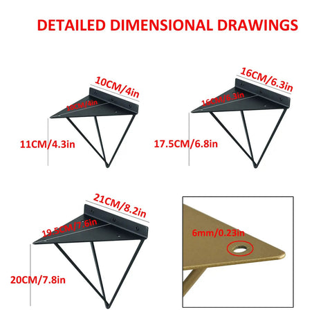 Rock Solid Heavy Duty Shelf Brackets In Matte Black Cast Iron Triangle Wall Mount Supports dimensions and details.