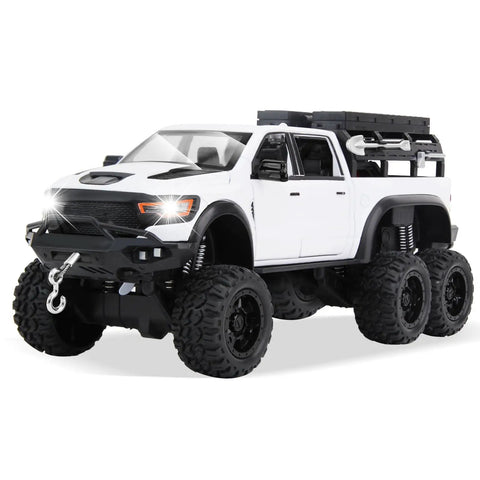 Tough As Nails 1 To 24 Diecast Off Road Pickup Toy Truck With Light And Sound, Metal Construction, 6x6 Off Road Vehicle in white