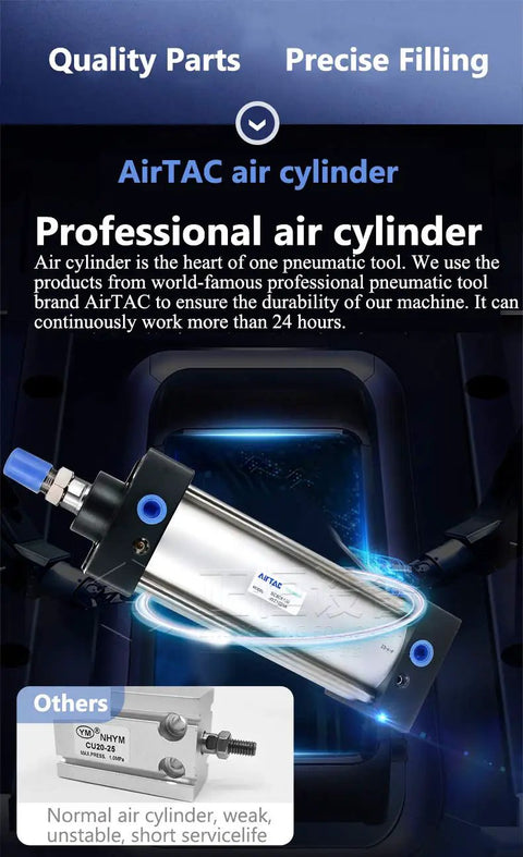 AirTAC air cylinder for pneumatic filling machines, durable stainless steel construction for long-lasting performance.
