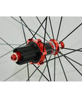 Close-up of 700C Road Bike Wheelset With Carbon Fiber Hubs 40mm Matte Aluminum Rim CV Brake Quick Release