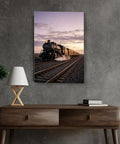 Steam Train Canvas Wall Art Retro Locomotive Poster for Living Room or Bedroom on modern wall decor with sunset view