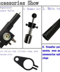 12G CO2 To PCP Regulated Conversion Kit accessories including pressure valve, hammer kit, main tube, aluminum alloy clamp