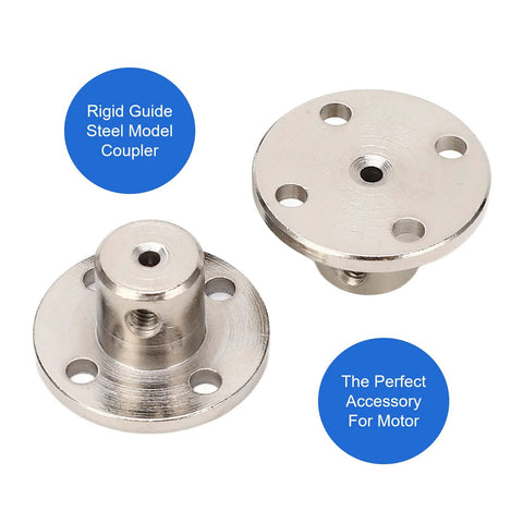 Two silver steel flange coupling connectors for RC model motor shafts, 2 mm bore