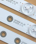 Close-up of 12 Pack LED Backlight Strips For TV LB70006 E70 E3 Replacement Kit, showing LED sections and model number.