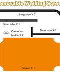 Diagram showing components of Welding Safety Screen With Stand For Sparks And Debris In Workshops And Construction Zones, Pro Grade Protective Shield