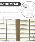 Plantation Shutter Repair Kit with 0.6 Inch Replacement Pins for Blinds shows white plastic pins and metal staples for smooth operation.
