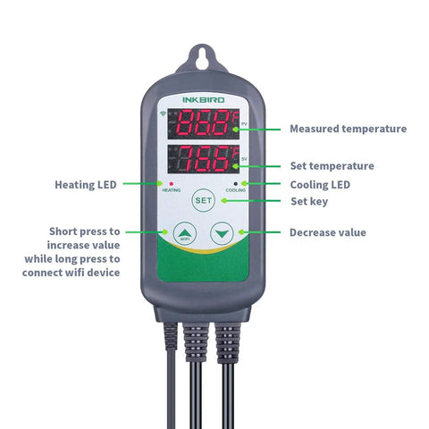 Smart WiFi ITC308 Digital Temperature Controller with dual LED display and button controls for home brewing and fermentation